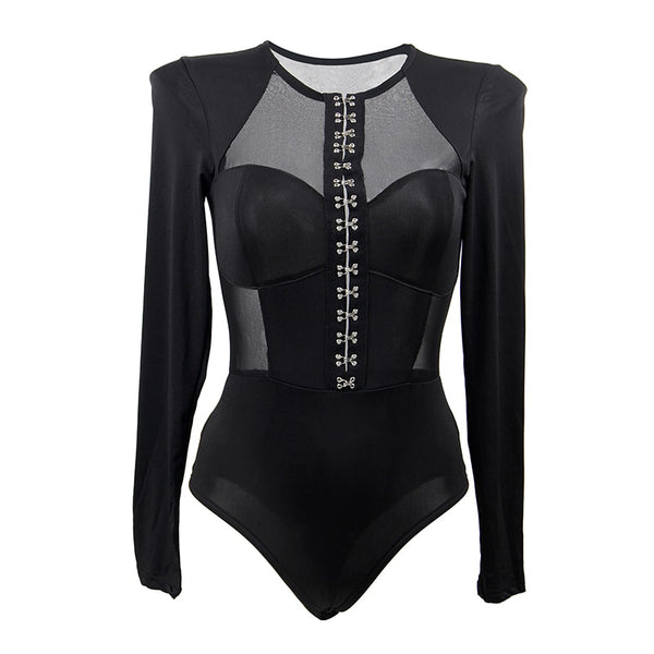 Long Sleeve Mesh Button Bodysuit