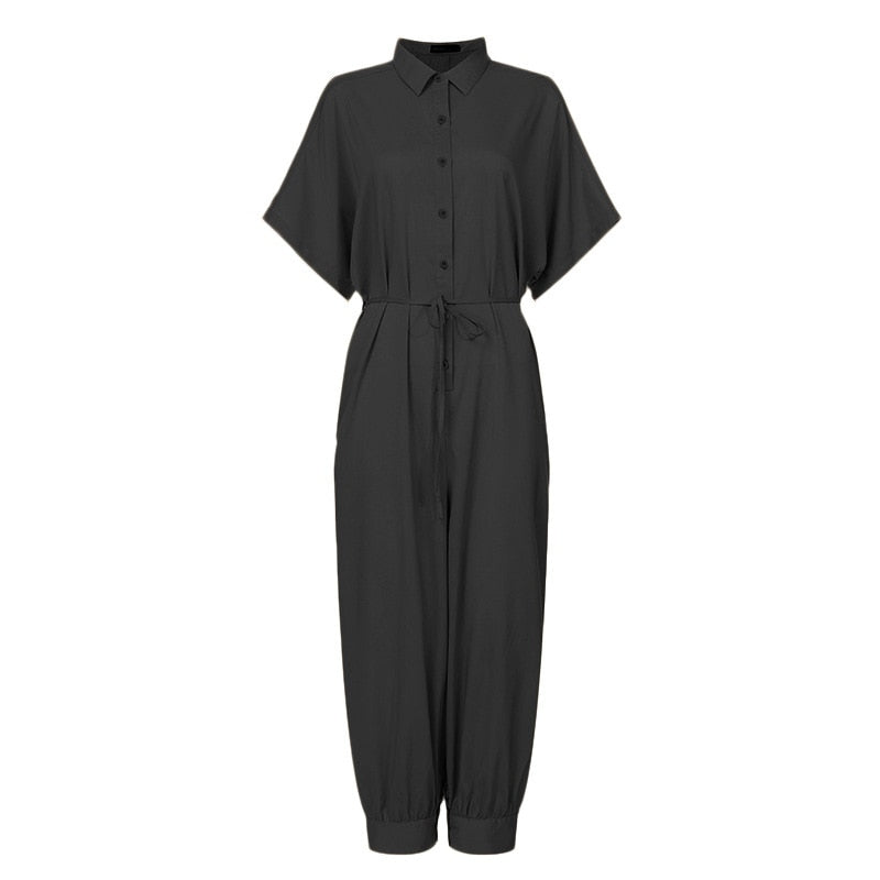 V-Neck Button-Up Jumpsuit