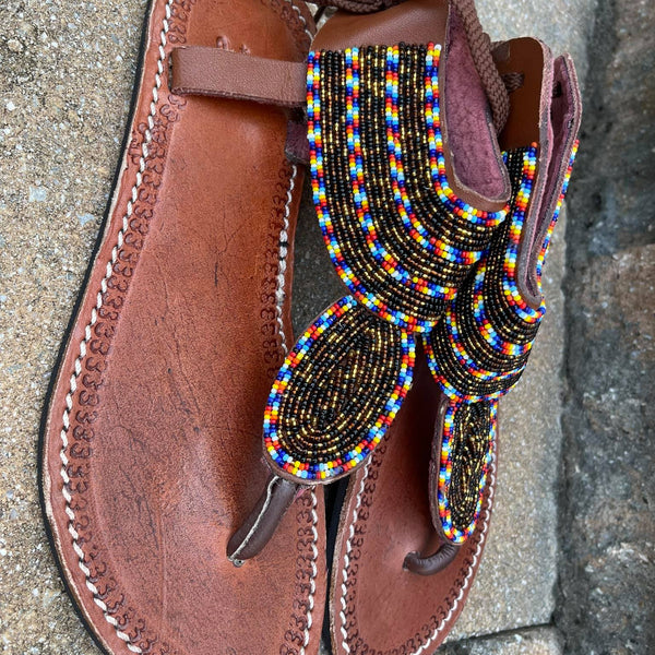 Masai Beaded African Handmade Leather Sandals - NAIPONOI (Kenya) – The  Ngaska Store