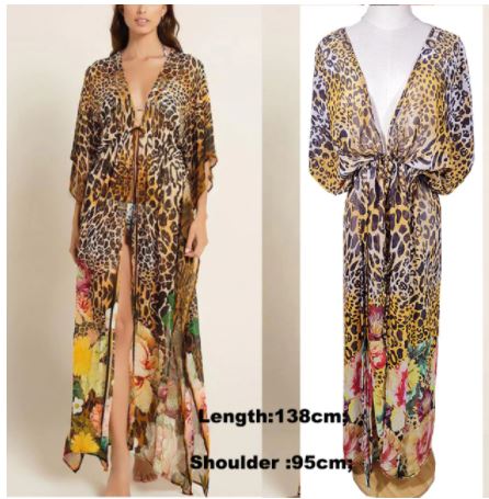 Leopard and flower Print Drawstring Kaftan