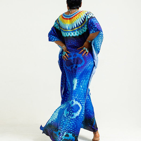 Deep Blue V-neck Kaftan