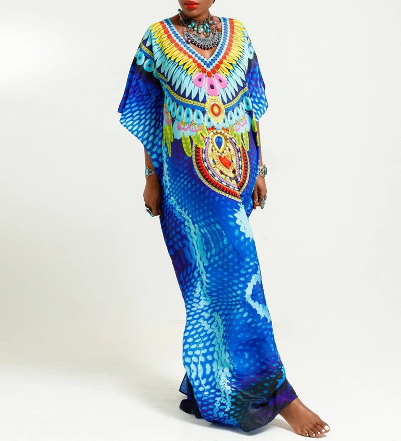 Deep Blue V-neck Kaftan