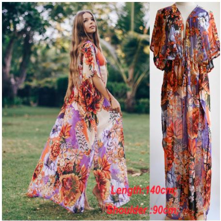 Botanical Garden Drawstring Chiffon Kaftan