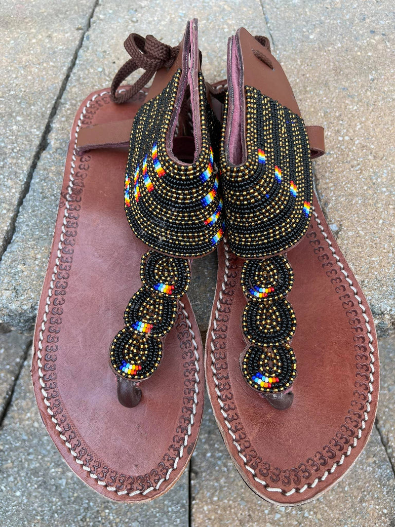 Masai Leather, Beaded Sandal - Wamuiru ( Meaning dark skinned beauty)