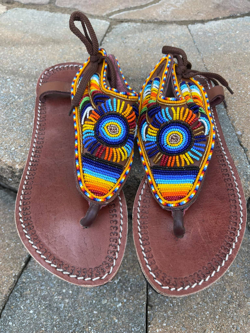 Masai Leather, Beaded Sandal - Zarufa (destined to be successful)