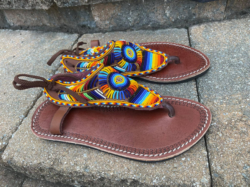 Masai Leather, Beaded Sandal - Zarufa (destined to be successful)