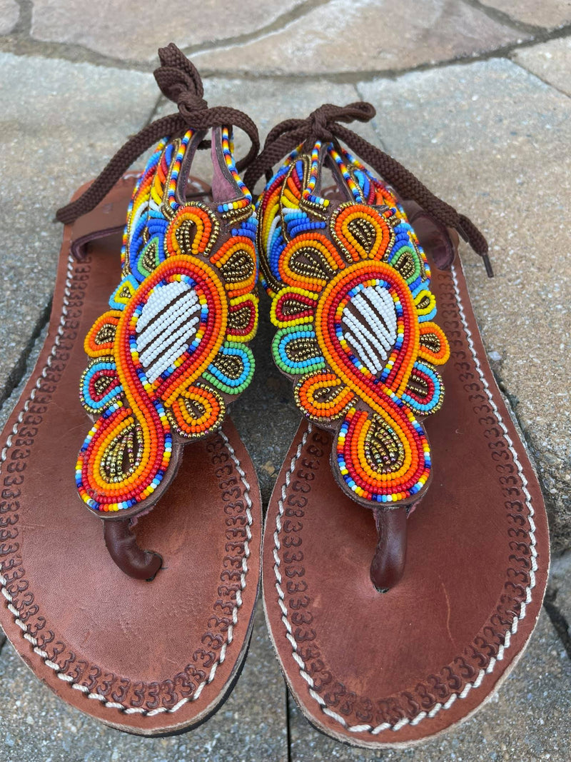 Masai Leather, Beaded Sandal - Zawadi ( Meaning gift)