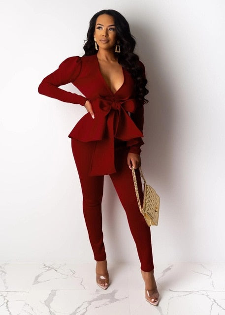 Ruffles & Bows Two Piece Pants Suit