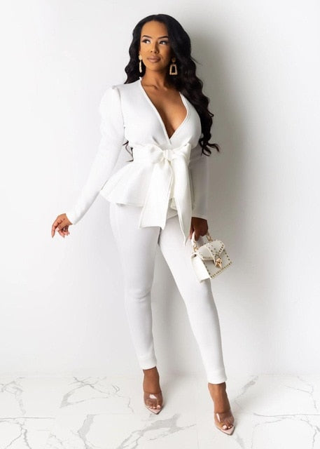 Ruffles & Bows Two Piece Pants Suit