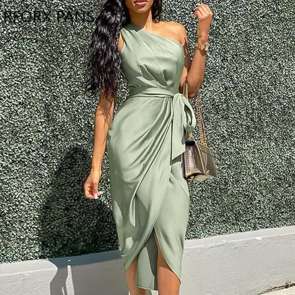 One Shoulder Belted Bodycon Dress