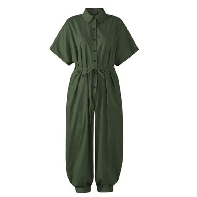 V-Neck Button-Up Jumpsuit