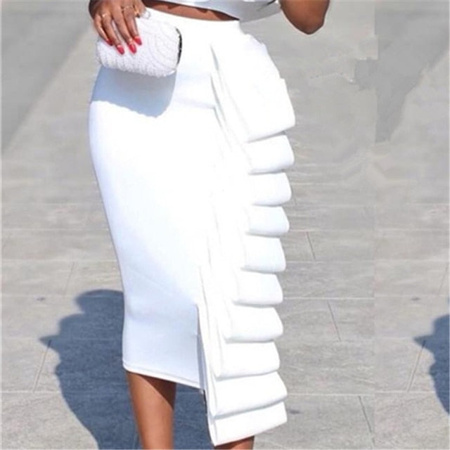 Ruffled High Waisted Pencil Skirt