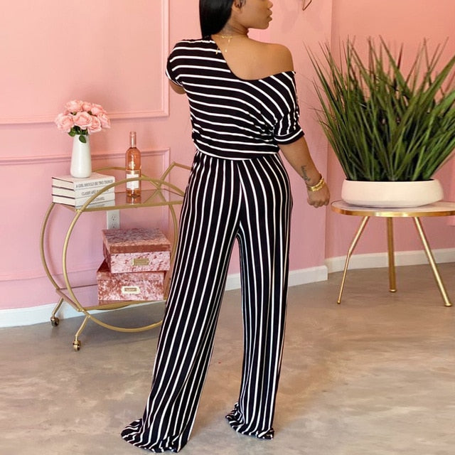 Causal Striped Short Sleeve Jumpsuit