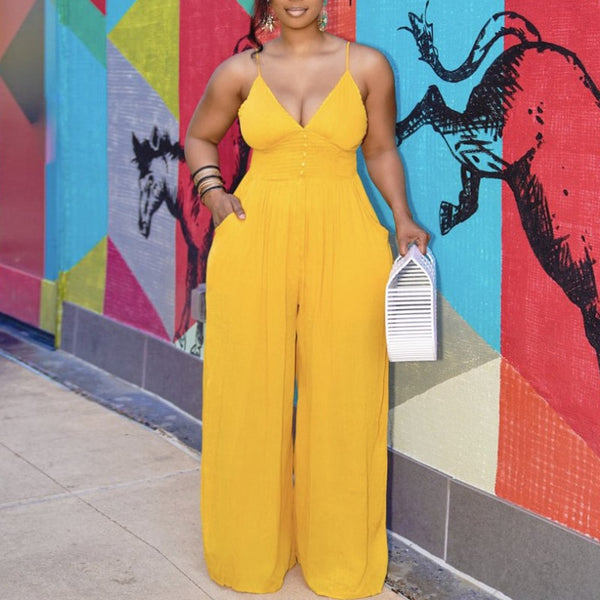 Plus Size Sexy V Neck Wide Leg Pantsuit